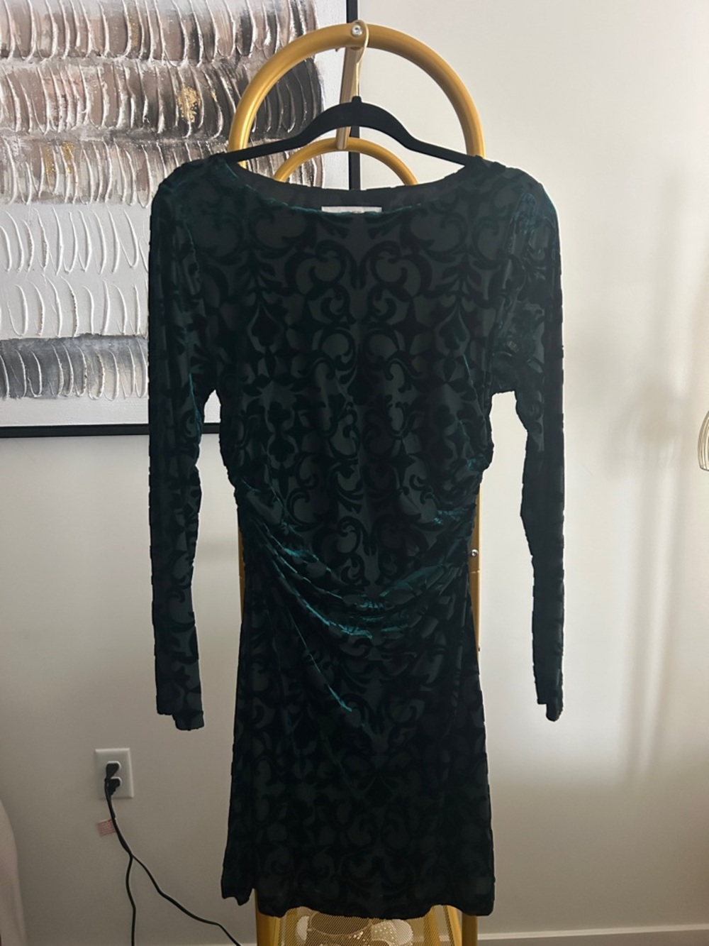 LOFT Dark Green Velvet Burnout Long-Sleeve Bodycon Dress
